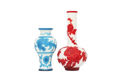 Lot 124 - TWO CHINESE PEKING GLASS VASES.