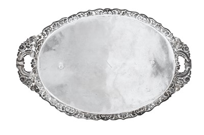 Lot 148 - A mid-19th century Ottoman Turkish silver twin handled tray, circa 1870, Tughra of Sultan Abdul Aziz (1861-1876)