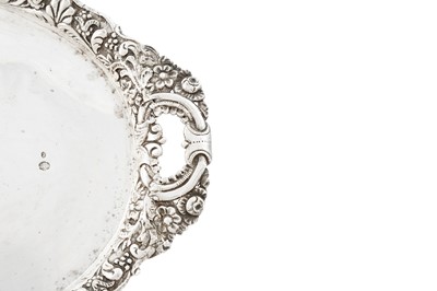 Lot 148 - A mid-19th century Ottoman Turkish silver twin handled tray, circa 1870, Tughra of Sultan Abdul Aziz (1861-1876)