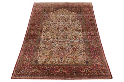 Lot 97 - A VERY FINE ANTIQUE SILK KASHAN PRAYER RUG, CENTRAL PERSIA