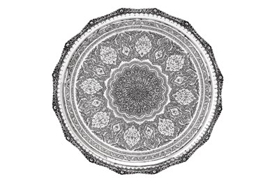 Lot 162 - A mid-20th century Iranian (Persian) 840 standard silver tray, Isfahan circa 1950 mark of mark of Husain Parvaresh