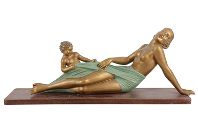 Lot 35 - AN ART DECO PATINATED PLASTER FIGURE GROUP OF A WOMAN AND CHILD