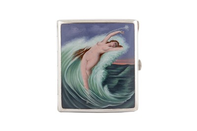 Lot 1037 - AN EARLY 20TH CENTURY GERMAN SILVER AND ENAMEL EROTIC CIGARETTE CASE