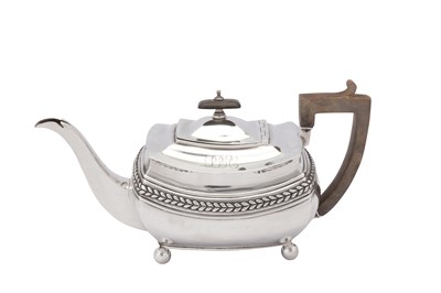 Lot 470 - A George III sterling silver teapot, London 1808 by Alice and George Burrows (reg. 10th July 1801)