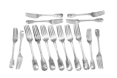 Lot 298 - A set of George IV sterling silver table forks and dessert forks, London 1828 by Adey Bellamy Savory