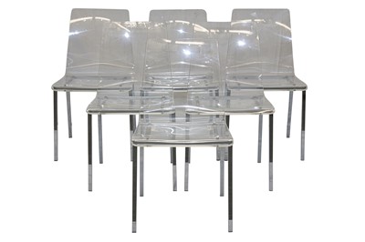 Lot 376 - A SET OF SIX PERSPEX AND CHROMED METAL KITCHEN CHAIRS, CONTEMPORARY