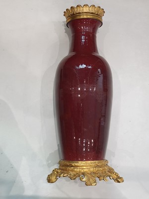 Lot 118 - A LARGE CHINESE ORMOLU-MOUNTED COPPER RED-GLAZED VASE.