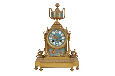 Lot 313 - A FRENCH GILT BRONZE AND PORCELAIN MANTEL CLOCK, LATE 19TH CENTURY