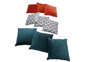 Lot 359 - A SET OF NINE SQUARE CUSHIONS, CONTEMPORARY