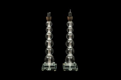Lot 347 - A PAIR OF 20TH CENTURY ITALIAN CLEAR GLASS TABLE LAMPS