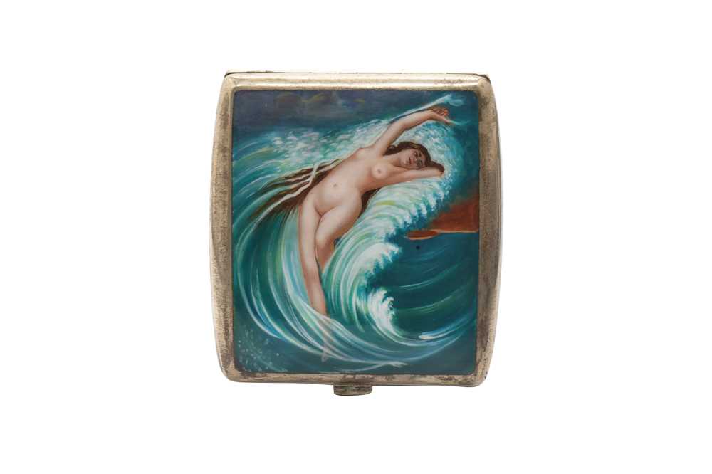 Lot 1039 - AN EARLY 20TH CENTURY ALPACA AND ENAMEL EROTIC CIGARETTE CASE