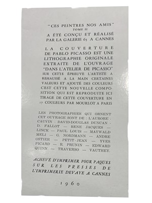 Lot 258 - Picasso (Pablo) L'Atelier de Cannes Vol. II, 1957, [Mourlot 279; Bloch 794]