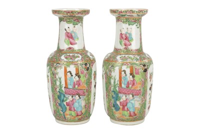 Lot 83 - A PAIR OF CHINESE CANTON FAMILLE ROSE VASES, LATE 19TH CENTURY