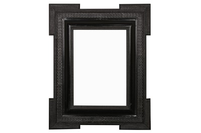 Lot 200 - A NORTH EUROPEAN 17TH CENTURY STYLE EBONISED BAROQUE RIPPLE FRAME WITH EXTENDED CORNERS