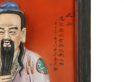 Lot 648 - FIVE CHINESE FAMILLE ROSE 'IMMORTALS' PLAQUES.