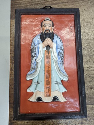 Lot 141 - FIVE CHINESE FAMILLE ROSE 'IMMORTALS' PLAQUES.