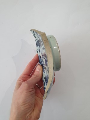 Lot 219 - A CHINESE BLUE AND WHITE 'LOTUS POND' BOWL SHARD.