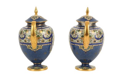 Lot 78 - A PAIR OF ROYAL WORCESTER PORCELAIN URNS AND COVERS,  LATE 19TH CENTURY