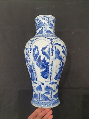 Lot 78 - A CHINESE BLUE AND WHITE BALUSTER 'LANDSCAPE' VASE.