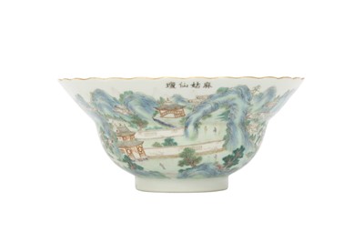 Lot 337 - A CHINESE FAMILLE ROSE 'LANDSCAPE' OGEE BOWL.