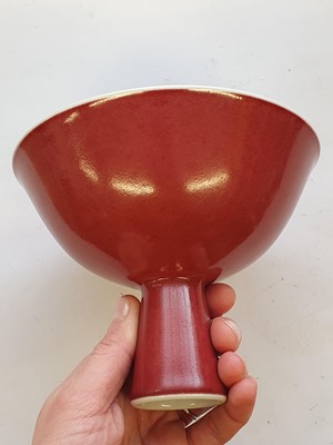 Lot 46 - A CHINESE COPPER RED-ENAMELLED STEM CUP.
