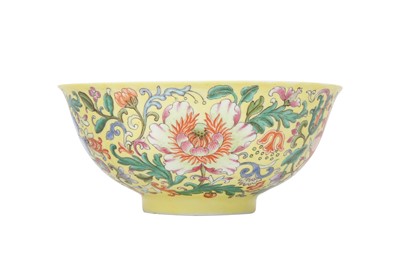 Lot 343 - A CHINESE FAMILLE ROSE YELLOW-GROUND 'BLOSSOMS' BOWL.
