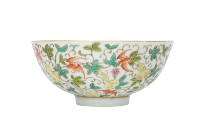 Lot 344 - A CHINESE FAMILLE ROSE 'GOURDS AND BATS' BOWL.
