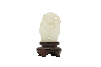 Lot 441 - A CHINESE WHITE JADE 'BOY AND GOOSE' CARVING.