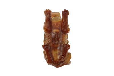 Lot 81 - A CHINESE SOAPSTONE ARCHAISTIC 'MYTHICAL BEAST' CARVING.