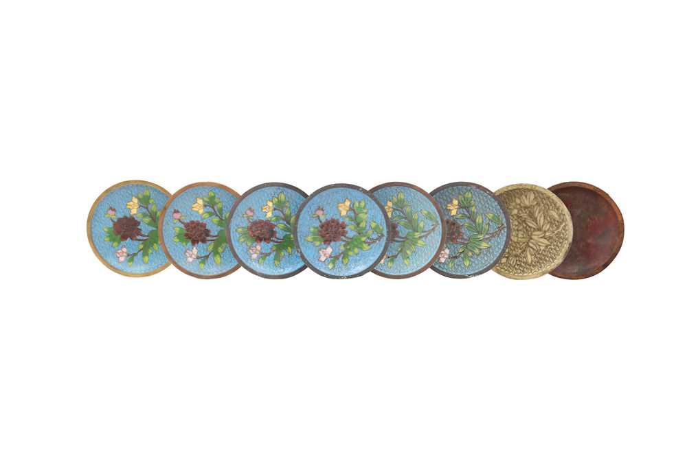 Lot 311 - A SET OF CHINESE CLOISONNE DISHES.