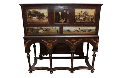 Lot 110 - A CONTINENTAL PAINTED WOOD CABINET ON STAND, 18TH CENTURY AND LATER