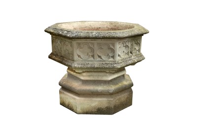 Lot 55 - A RECONSTITUTED STONE FONT GARDEN PLANTER