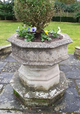 Lot 55 - A RECONSTITUTED STONE FONT GARDEN PLANTER