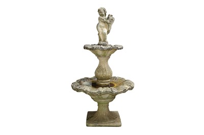 Lot 44 - A RECONSTITUTED STONE TWO TIER GARDEN FOUNTAIN