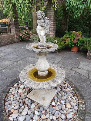 Lot 44 - A RECONSTITUTED STONE TWO TIER GARDEN FOUNTAIN