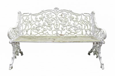 Lot 56 - A COALBROOKDALE STYLE WHITE PAINTED ALUMINIUM GARDEN BENCH