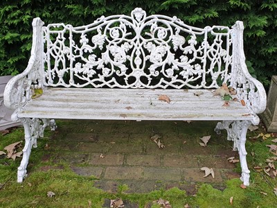 Lot 56 - A COALBROOKDALE STYLE WHITE PAINTED ALUMINIUM GARDEN BENCH