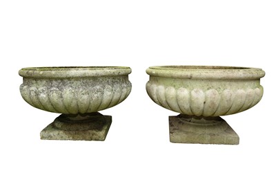 Lot 46 - A PAIR OF RECONSTITUTED STONE GARDEN URNS