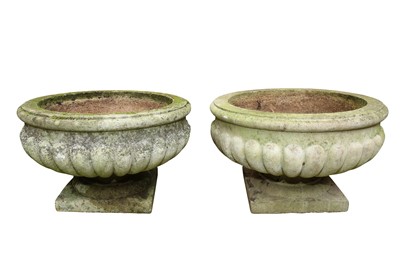 Lot 46 - A PAIR OF RECONSTITUTED STONE GARDEN URNS