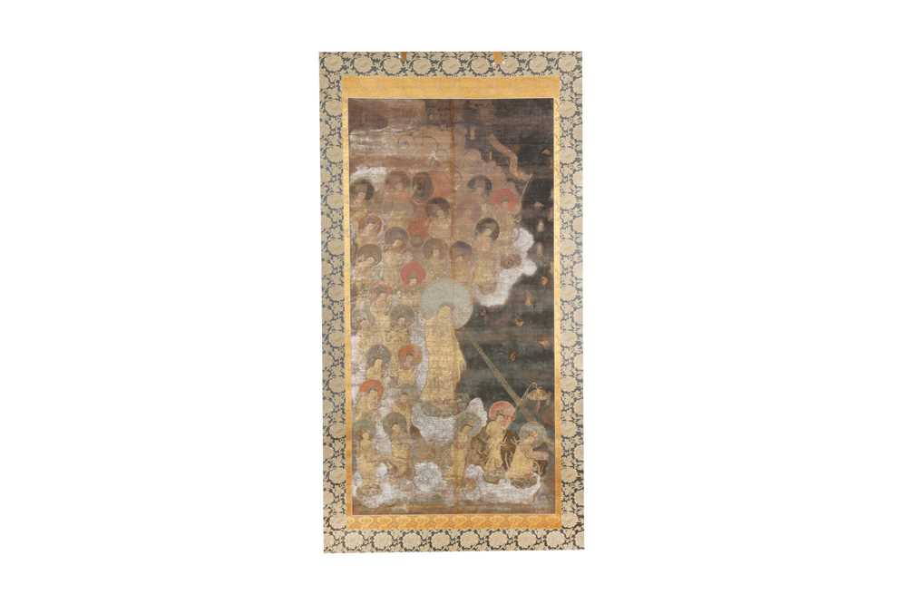 Lot 442 - A BUDDHIST PAINTING OF ‘DESCENT OF AMIDA’