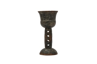 Lot 46 - A RARE CHINESE BLACK POTTERY STEM CUP.