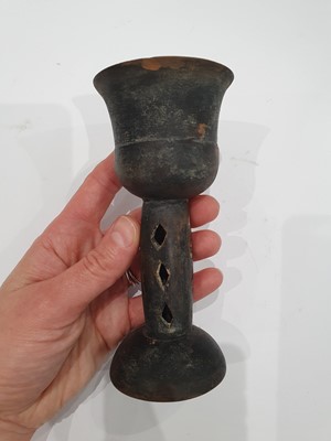 Lot 46 - A RARE CHINESE BLACK POTTERY STEM CUP.