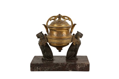 Lot 272 - A FRENCH GILT METAL INKSTAND, LATE 19TH CENTURY