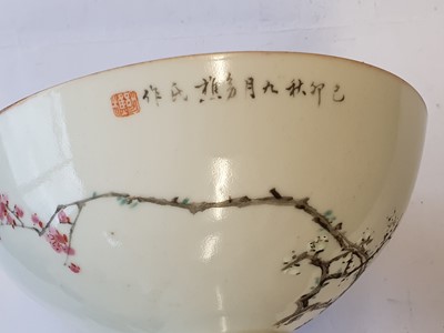 Lot 111 - A PAIR OF CHINESE FAMILLE ROSE 'PRUNUS' STEM BOWLS.