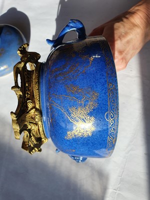 Lot 132 - THREE CHINESE POWDER-BLUE AND GILT-DECORATED PIECES.