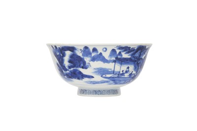 Lot 610 - A CHINESE BLUE AND WHITE 'RED CLIFF' BOWL.