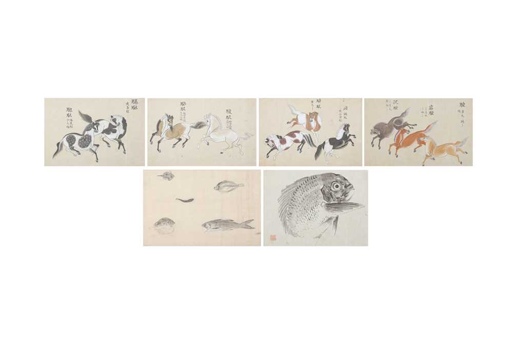 Lot 83 - Six Japanese paintings of fish and horses