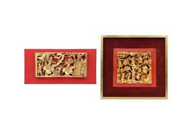 Lot 520 - TWO CHINESE RETICULATED GILT-WOOD PANELS.