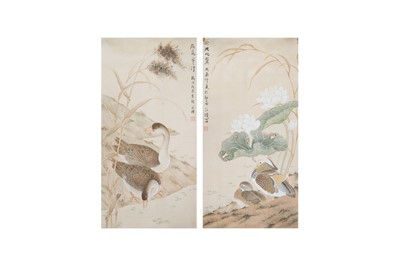 Lot 683 - A PAIR OF CHINESE PAINTINGS OF BIRDS.