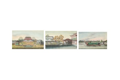 Lot 687 - A SET OF THREE CHINESE PITH PAPER PAINTINGS.